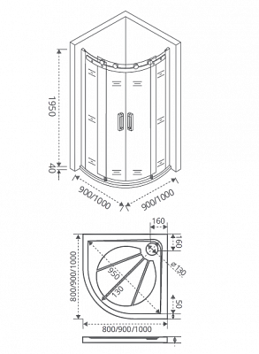 Душевое ограждение Good Door Galaxy R-TD-100-C-CH