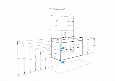 Тумба под раковину Aquaton Оливия 90 грей, дуб ойстер 1A254401OLUG0