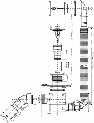 Сифон для ванны McALPINE MRB11-MBL кнопка с раздвижным переливом 1 1/2 (матовый чёрный)