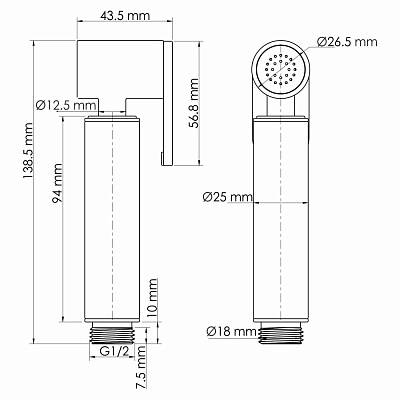 Встраиваемый комплект для биде со шлангом WasserKraft A9551.328.243.232