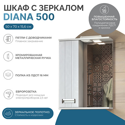 Зеркало Vigo Diana 500 лев со спотом z.DIA.50.L.El