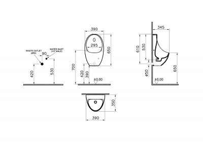Писсуар безободковый сенсорный Vitra Arkitekt питание от батарейки 5999B003-5555