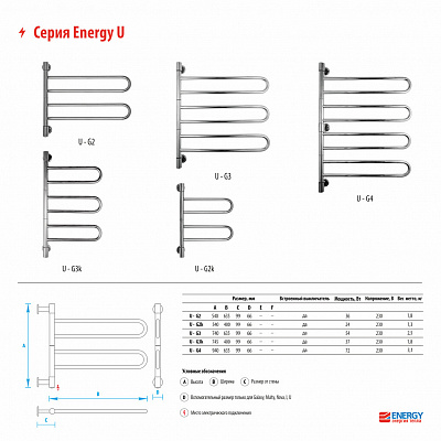 Полотенцесушитель электрический Energy U chrome G2 EETR00UG20000000000