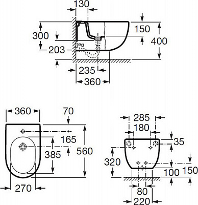 Биде подвесное Roca Meridian 357245000 (без крышки)